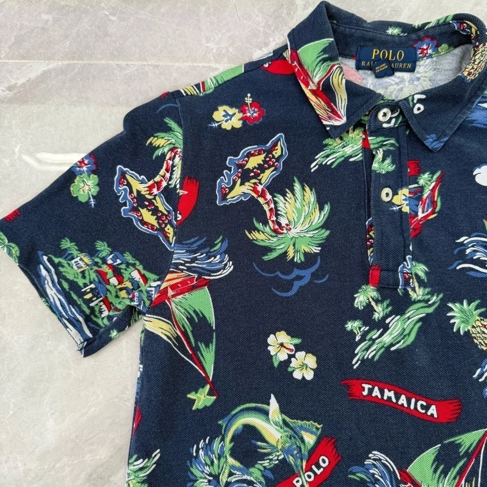 Boys Ralph Lauren Tropical Jamaica 100% Cotton Polo Short Sleeve Shirt Medium - Picture 8 of 16